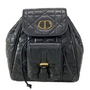 Auth DIOR/ChristianDior Diorskaro Backpack Small Black Calf Skin Backpack